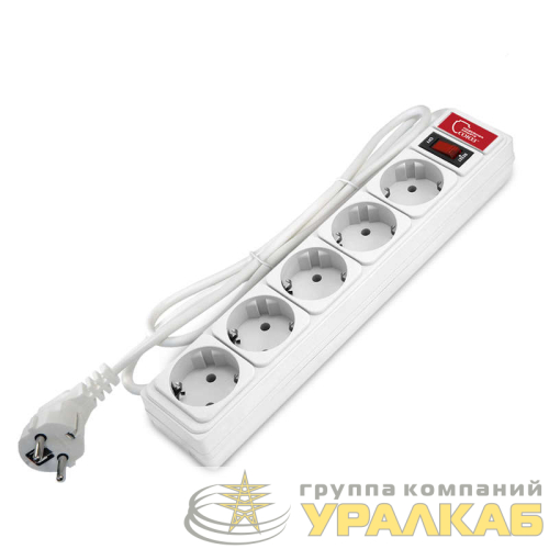 Удлинитель с сетевым фильтром 5х1.8м 10А IP21 ПВС 3х0.75 бел. Союз 