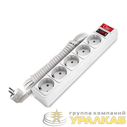 Удлинитель с сетевым фильтром 5х5м 10А IP21 ПВС 3х0.75 бел. Союз 
