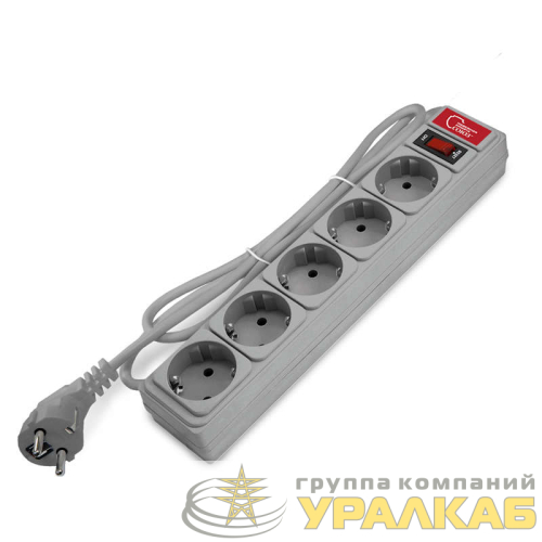 Удлинитель с сетевым фильтром 5х1.8м 10А IP21 ПВС 3х0.75 сер. Союз 