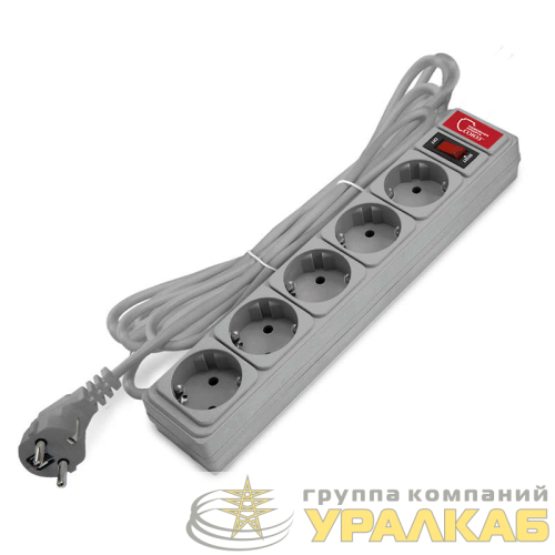 Удлинитель с сетевым фильтром 5х3м 10А IP21 ПВС 3х0.75 сер. Союз 