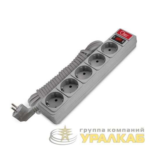 Удлинитель с сетевым фильтром 5х5м 10А IP21 ПВС 3х0.75 сер. Союз 