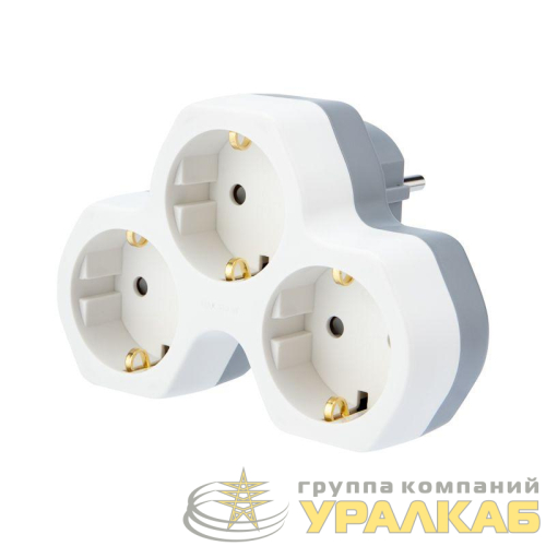 Разветвитель 3-м с заземл. 16А IP20 защ. шторки бел. Rexant 