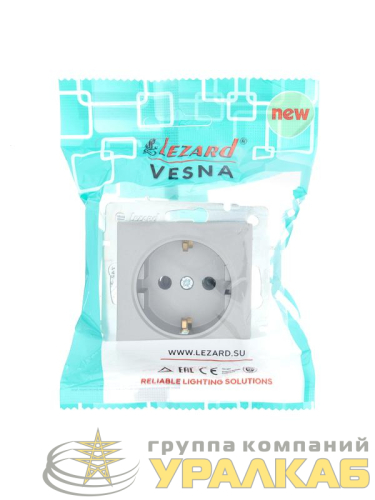 Розетка 1-м СП Vesna с заземл. ПБТ механизм платина LEZARD 