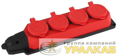 Колодка удлинителя 4-м с заземл. 16А IP44 K-4e-RED-IP44 каучук красн. Эра 
