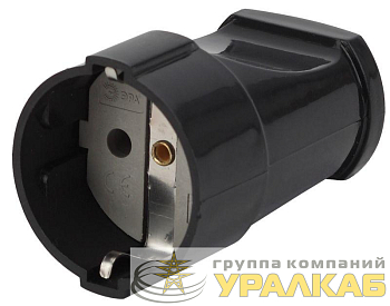 Розетка кабельная с заземл. прямая 16А черн. Rx2-B ЭРА 