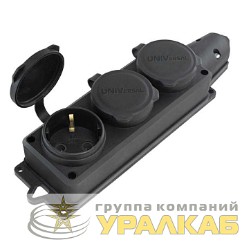 Колодка удлинителя 3-м Компакт 1ф с заглушками каучук UNIVersal 