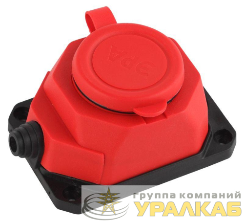 Колодка удлинителя 1-м с заземл. 16А IP44 K-1e-RED-IP44 каучук красн. Эра 