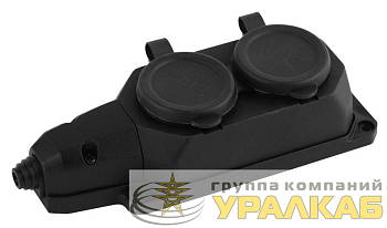 Колодка удлинителя 2-м с заземл. 16А IP44 K-2e-B-IP44 каучук черн. Эра 