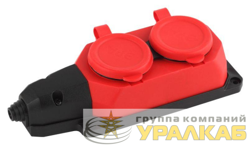 Колодка удлинителя 2-м с заземл. 16А IP44 K-2e-RED-IP44 каучук красн. Эра 