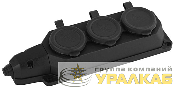 Колодка удлинителя 3-м с заземл. 16А IP44 K-3e-B-IP44 каучук черн. Эра 