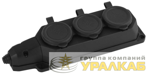 Колодка удлинителя 3-м с заземл. 16А IP44 K-3e-B-IP44 каучук черн. Эра 