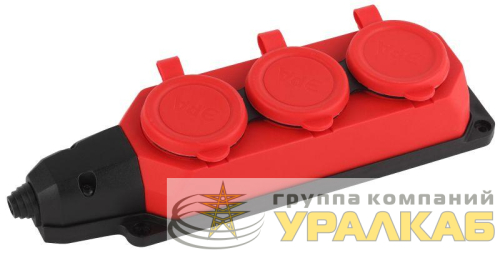 Колодка удлинителя 3-м с заземл. 16А IP44 K-3e-RED-IP44 каучук красн. Эра 