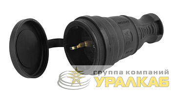 Разъем каучуковый с заземл. прям. 16А IP44 черн. Эра 
