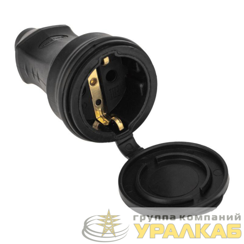 Розетка переносная влагозащ. с крышкой 16А IP44 230В 2P+PE каучук PROCONNECT 