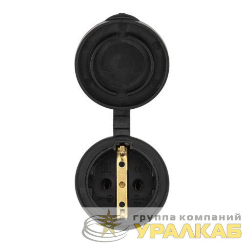Розетка переносная влагозащ. с крышкой 16А IP44 230В 2P+PE каучук PROCONNECT 