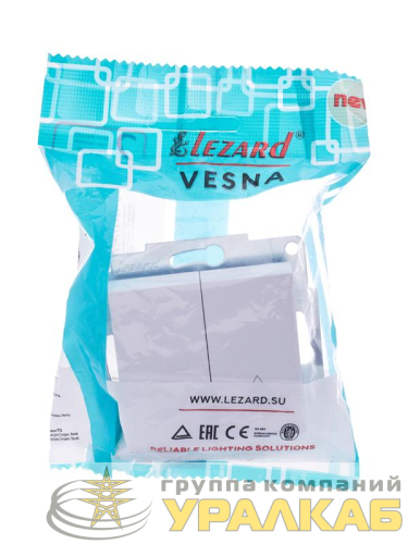 Переключатель проходной 2-кл. СП Vesna механизм бел. LEZARD 