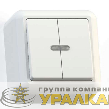 Выключатель 2-кл. ОП Оптима 10А IP20 А510-387 с индикацией с монтаж. пластиной бел. Кунцево 