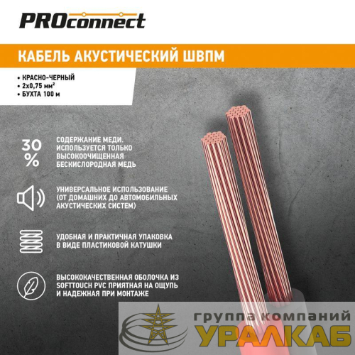 Кабель Stereo 2х0.75 Red/Black бухта (м) PROCONNECT 