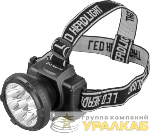 Фонарь аккумуляторный налобный LED5363 9LED 2 режима 220В пластик. черн. (бокс) Ultraflash 