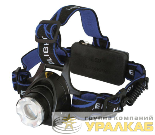 Фонарь аккумуляторный налобный E150 CREE 3Вт фокус 3 режима 220В пластик. черн. (бокс) Ultraflash 