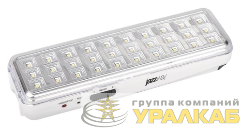 Фонарь-светильник аккумуляторный Accu9-L30-wh аварийный 30SMD яркий 300лм 2ч/эконом 90лм 6ч 220В аккум. Li-ion 3.7В 1.2А.ч бел. JazzWay 