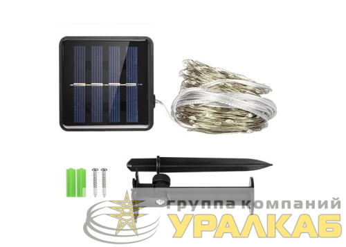 Светильник светодиодный садовый SLR-G03-100W нить 100LED холод. бел. на солнечн. батарее ФАZА 