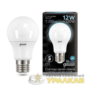 Лампа светодиодная Black 12Вт A60 грушевидная 4100К нейтр. бел. E27 1200лм GAUSS 