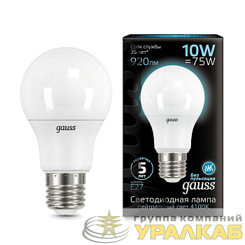 Лампа светодиодная Black 10Вт A60 грушевидная 4100К нейтр. бел. E27 920лм GAUSS 
