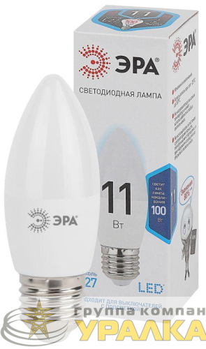 Лампа светодиодная B35-11w-840-E27 свеча 880лм ЭРА 