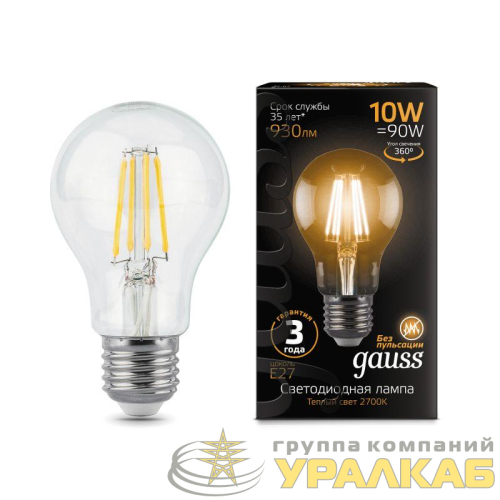 Лампа светодиодная филаментная Black Filament 10Вт A60 грушевидная 2700К тепл. бел. E27 930лм GAUSS 