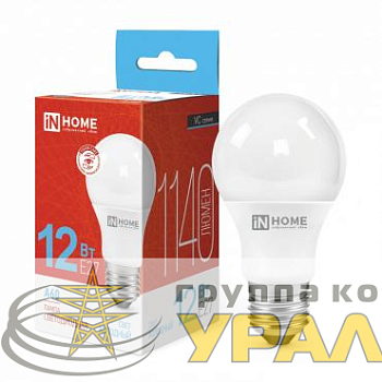 Лампа светодиодная LED-A60-VC 12Вт грушевидная 6500К холод. бел. E27 1140лм 230В IN HOME 