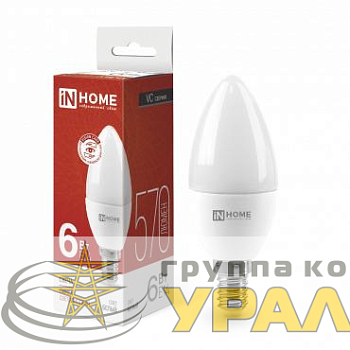 Лампа светодиодная LED-СВЕЧА-VC 6Вт свеча 4000К нейтр. бел. E14 570лм 230В IN HOME 