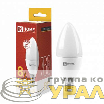 Лампа светодиодная LED-СВЕЧА-VC 8Вт свеча 3000К тепл. бел. E14 760лм 230В IN HOME 