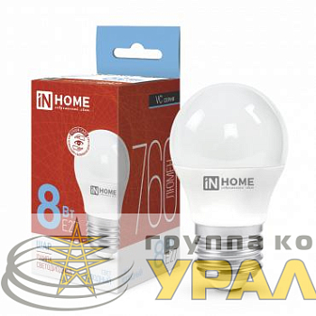 Лампа светодиодная LED-ШАР-VC 8Вт шар 6500К холод. бел. E27 760лм 230В IN HOME 