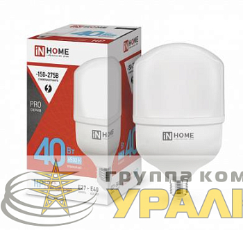 Лампа светодиодная высокомощная LED-HP-PRO 40Вт цилиндр 6500К холод. бел. E27 3800лм 230В с адаптером E40 IN HOME 