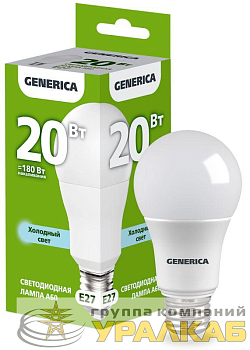 Лампа светодиодная A60 20Вт грушевидная 6500К E27 230В GENERICA 