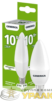 Лампа светодиодная C35 10Вт свеча 4000К E14 230В GENERICA 
