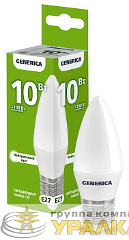 Лампа светодиодная C35 10Вт свеча 4000К E27 230В GENERICA 