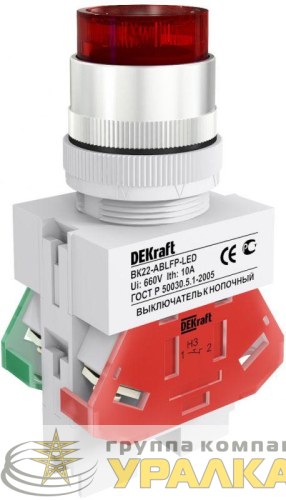 Выключатель кнопочный LED ABLFP ВК-22 d22мм 220В красн. DEKraft 