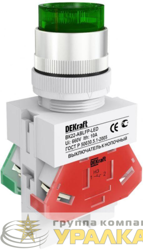Выключатель кнопочный LED ABLFP ВК-22 d22мм 220В зел. DEKraft 