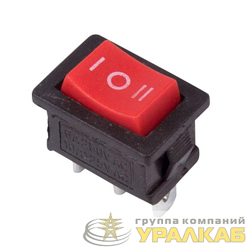 Выключатель клавишный 250В 6А (3с) ON-OFF-ON красн. с нейтралью Mini (RWB-205; SC-768) REXANT 