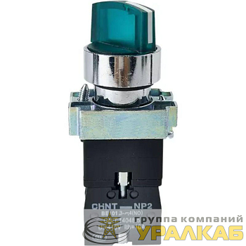 Переключатель NP2-BK12365 2 полож. с фиксацией 1НО+1НЗ зел. AC 230В (LED) IP40 CHINT 