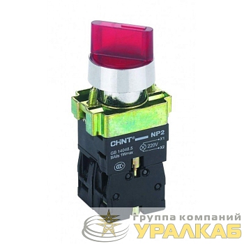 Переключатель NP2-BK12461 2 полож. с фиксацией 1НО красн. AC/DC 220В (LED) IP40 CHINT 