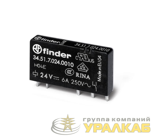 Реле ультратонкое 1CO 6А кат. 24В DC RTII FINDER 
