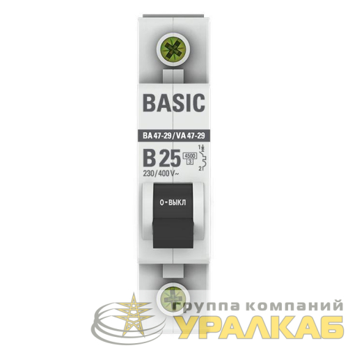 Выключатель автоматический модульный 1п B 25А 4.5кА ВА 47-29 Basic EKF 