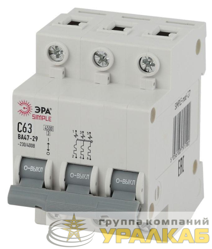 Выключатель автоматический модульный 3п C 63А 4.5кА ВА 47-29 SIMPLE-mod-27 ЭРА 