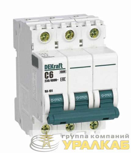 Выключатель автоматический модульный 3п C 6А 4.5кА ВА-101 DEKraft 