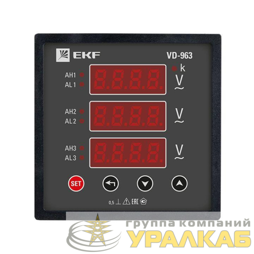 Вольтметр цифровой VD-963 на панель 96х96 трехфазный EKF 
