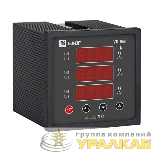 Вольтметр цифровой VD-963 на панель 96х96 трехфазный EKF 