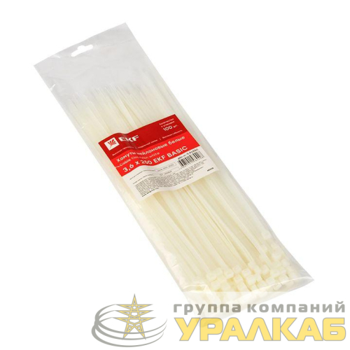 Хомут кабельный 3.6х250 нейл. бел. (уп.100шт) EKF 